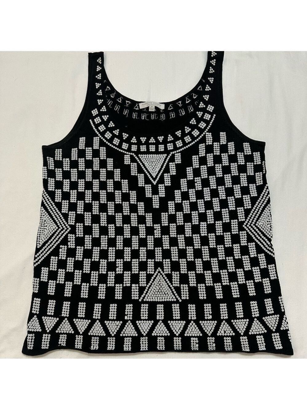 ADRIENNE VITTADINI BLACK & WHITE GEOMETRIC TANK TOP SIZE MEDIUM - Picture 4 of 9